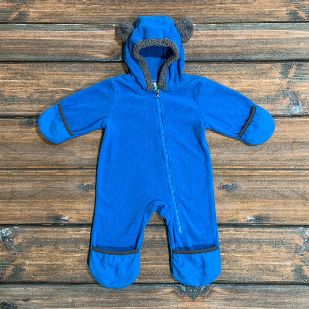 Funzies Cuddle Club Baby Boy 3-6 Months Blue Fleece Bear Ear Bunting Snowsuit